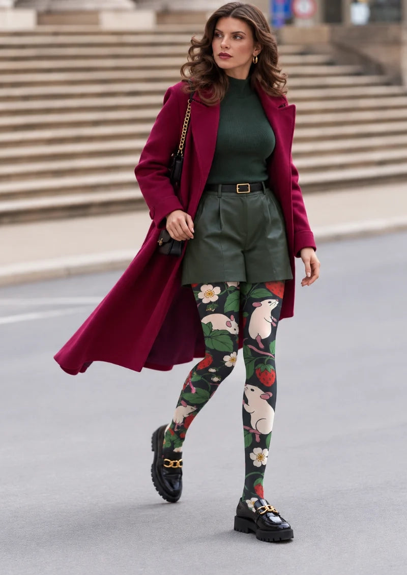 Black Strawberry and Mouse Tights