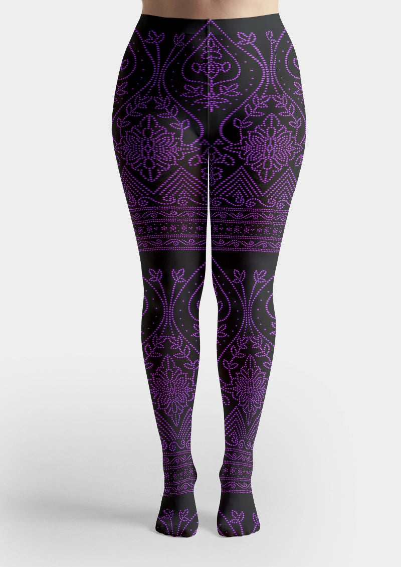 Midnight Violet Ornamental Lace Tights Hosiery Pantyhose