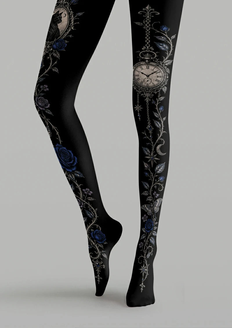 Black Cat Pocket Watch Tights