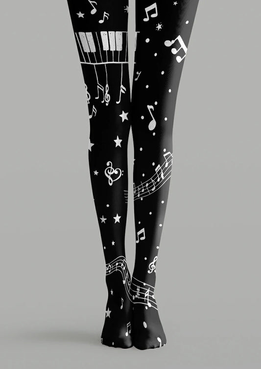 Black Piano and Music Note Tights