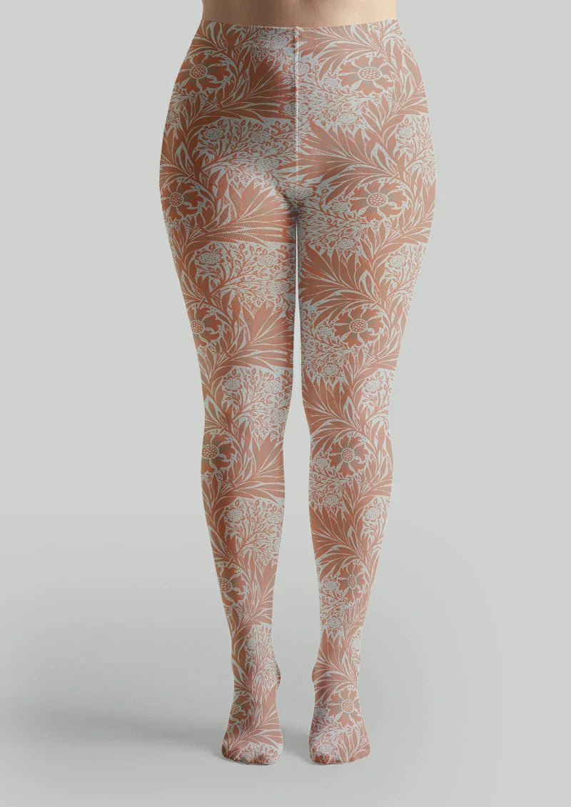 Orange Floral Vine Tights