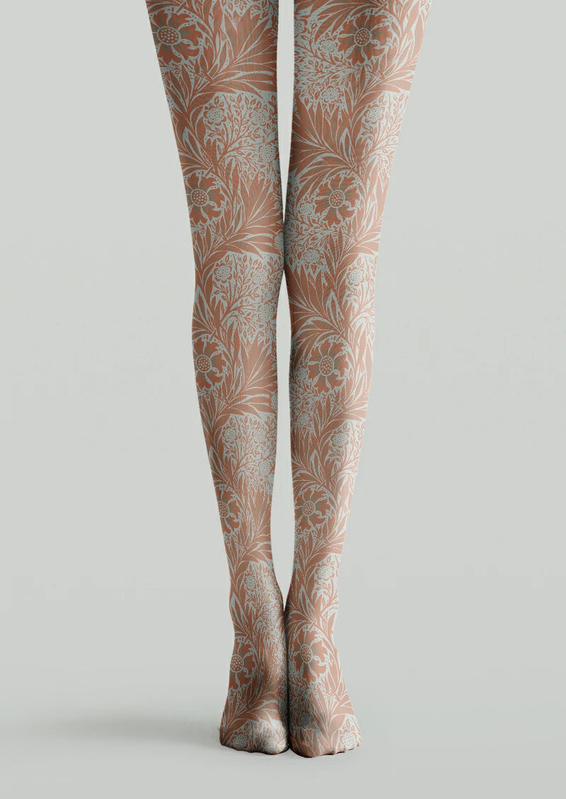 Orange Floral Vine Tights