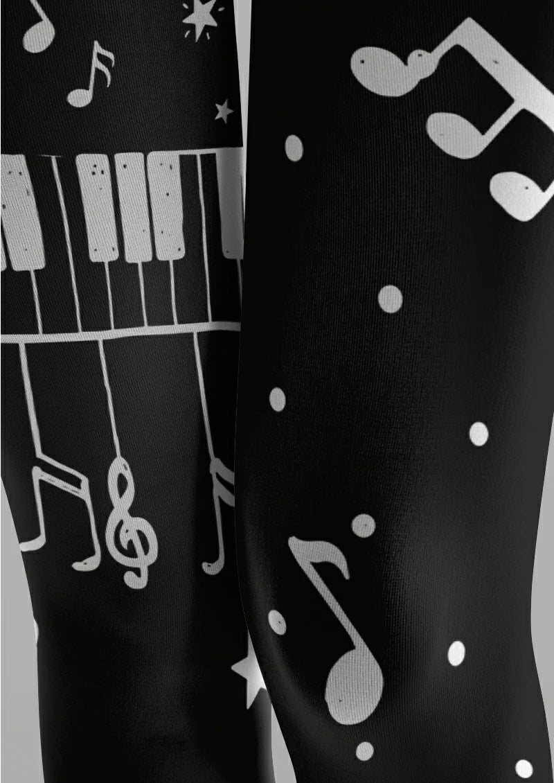 Black Piano and Music Note Tights