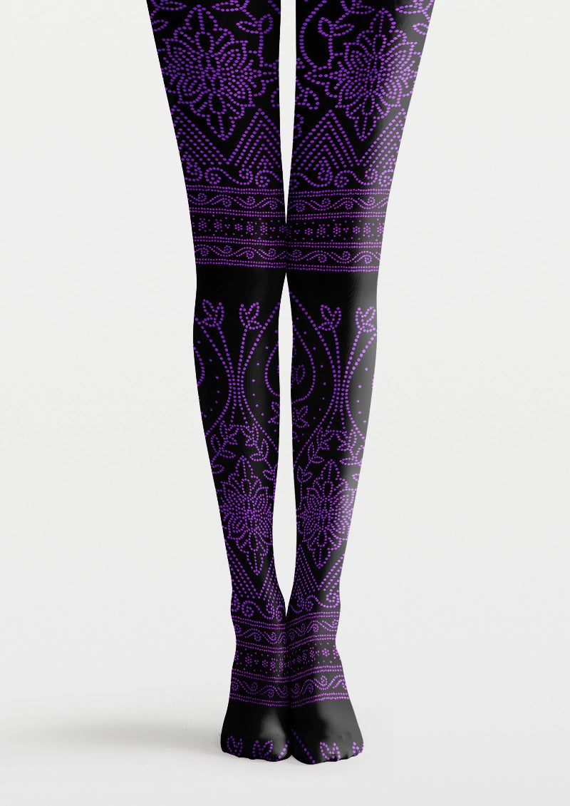 Midnight Violet Ornamental Lace Tights Hosiery Pantyhose