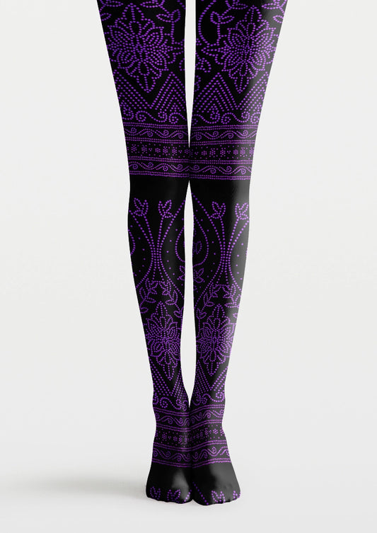 Midnight Violet Ornamental Lace Tights Hosiery Pantyhose