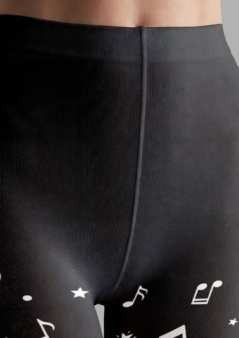 Black Piano and Music Note Tights