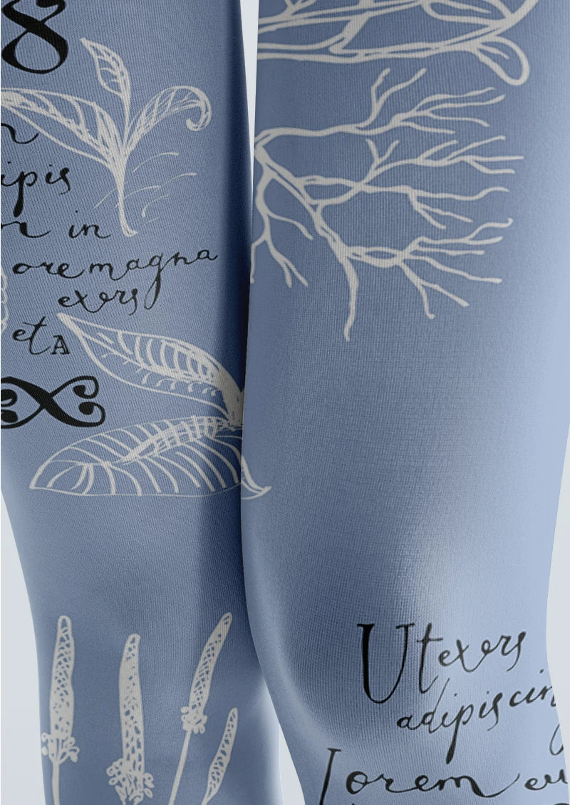 Powder Blue Botanical Script Tights Hosiery Pantyhose