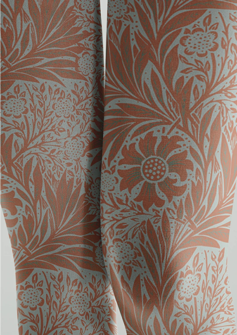 Orange Floral Vine Tights