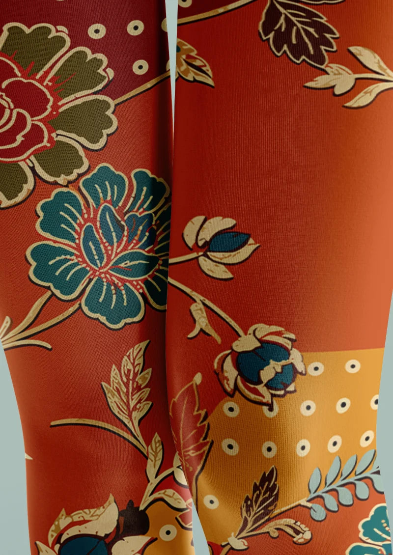 Red Orange Floral Tights