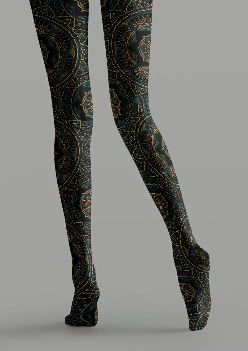 Black Mandala Medallion Tights