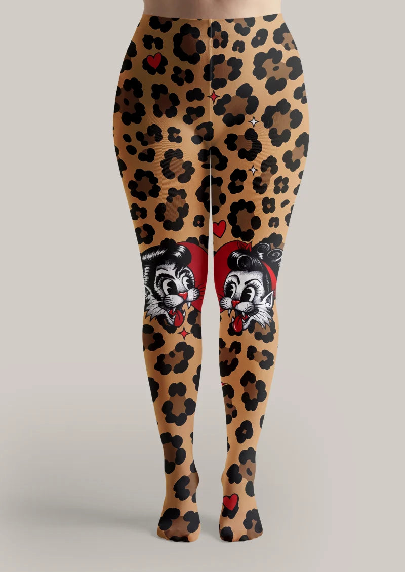 Beige Leopard Cat Tights