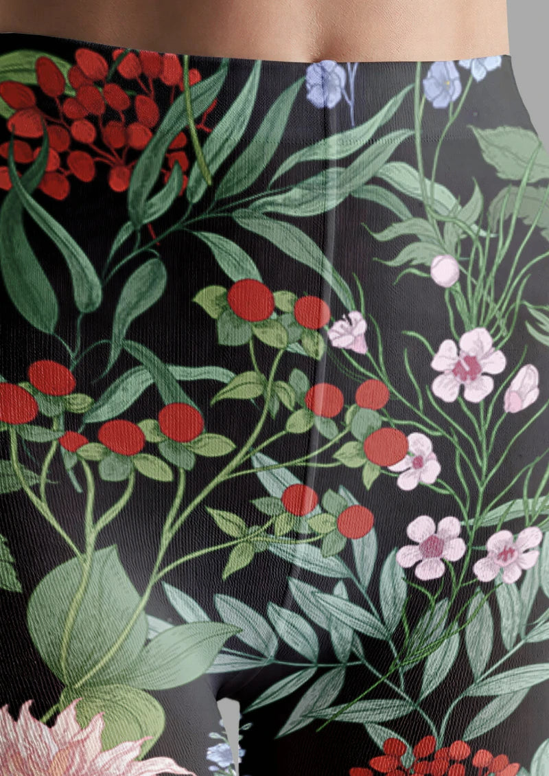 Wildflower Berry Botanical Tights Hosiery Pantyhose