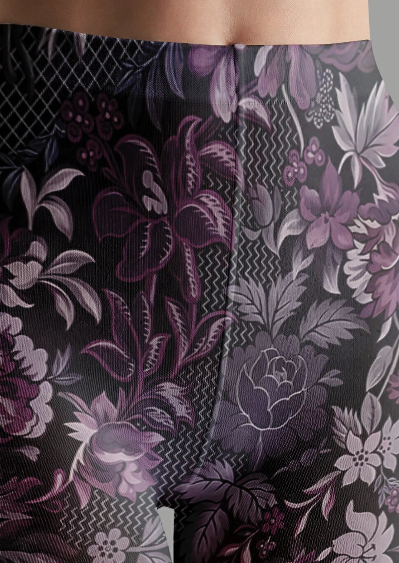 Black Purple Floral Lattice Tights