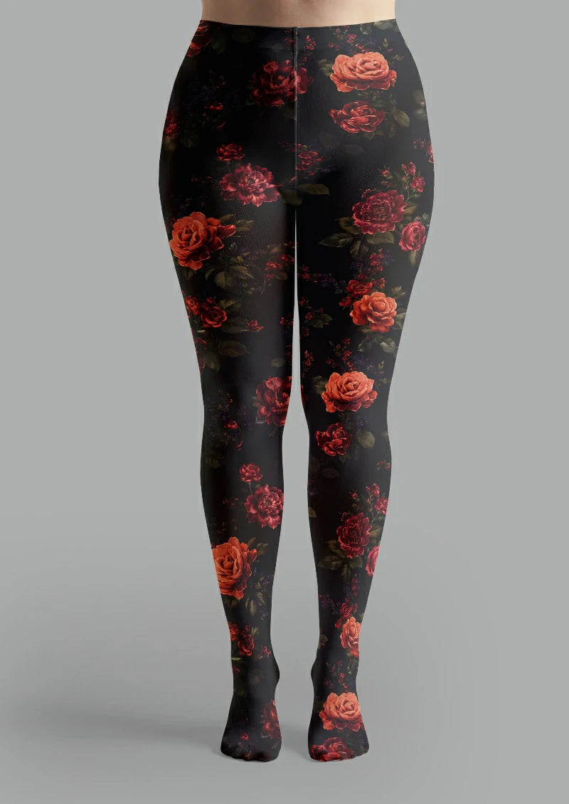Black Red Rose Tights