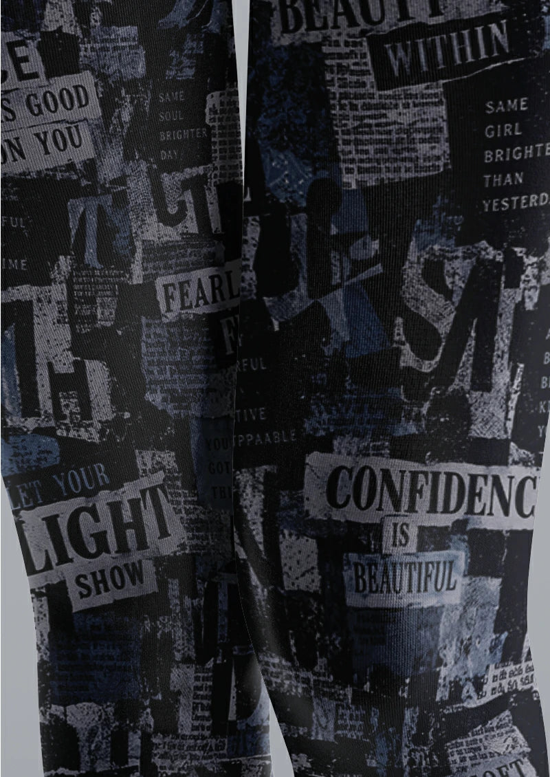 Black Newspaper Collage Tights