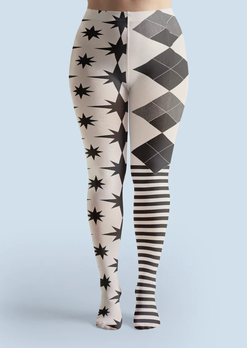 Black Geometric Stripe Tights