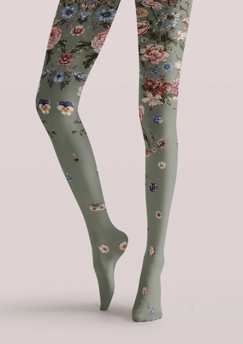 Gray Floral Tights