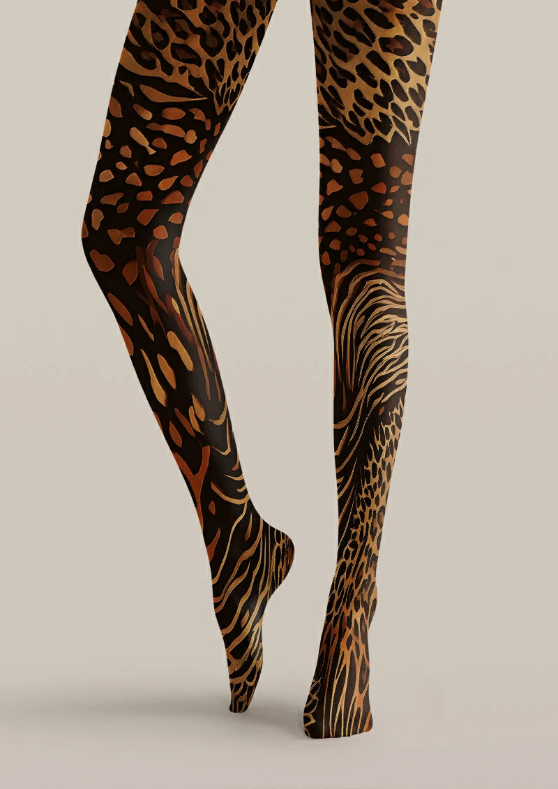 Black Mixed Animal Print Tights