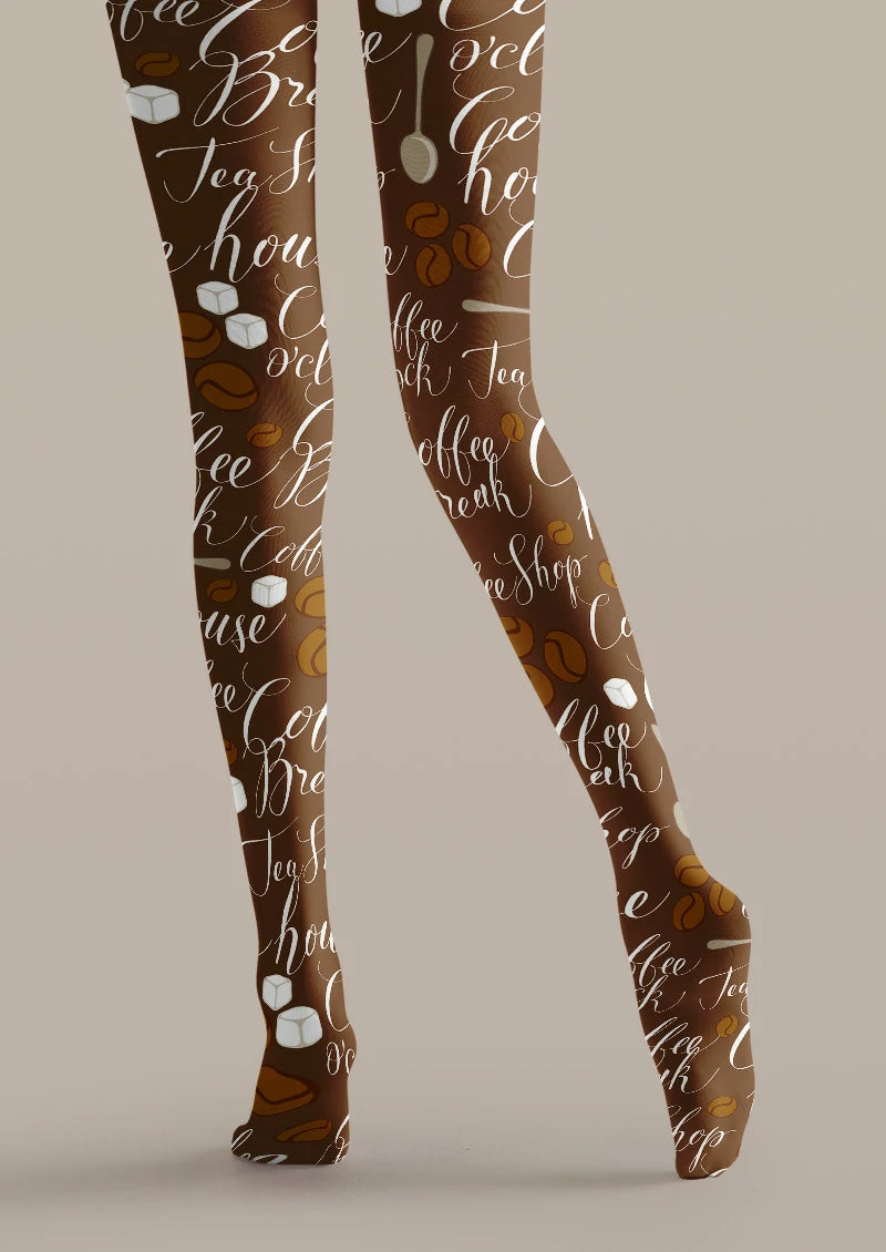 Brown Coffee Script Tights