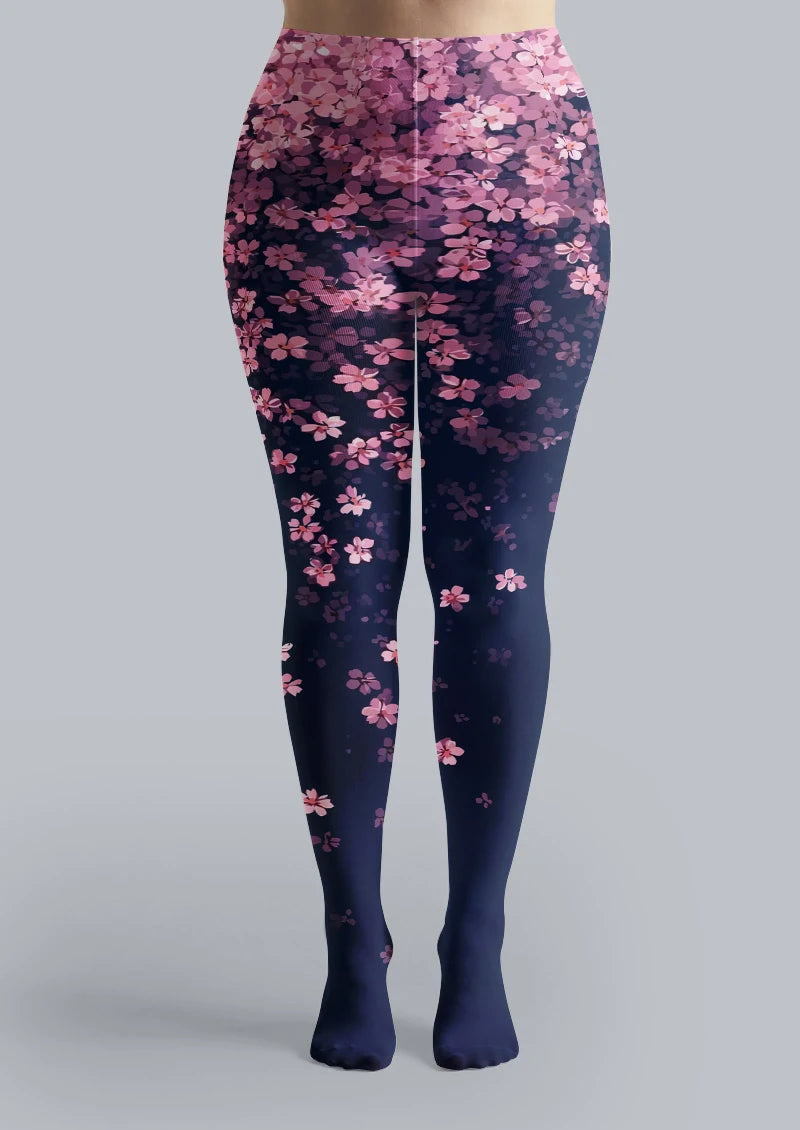 Navy Pink Blossom Tights