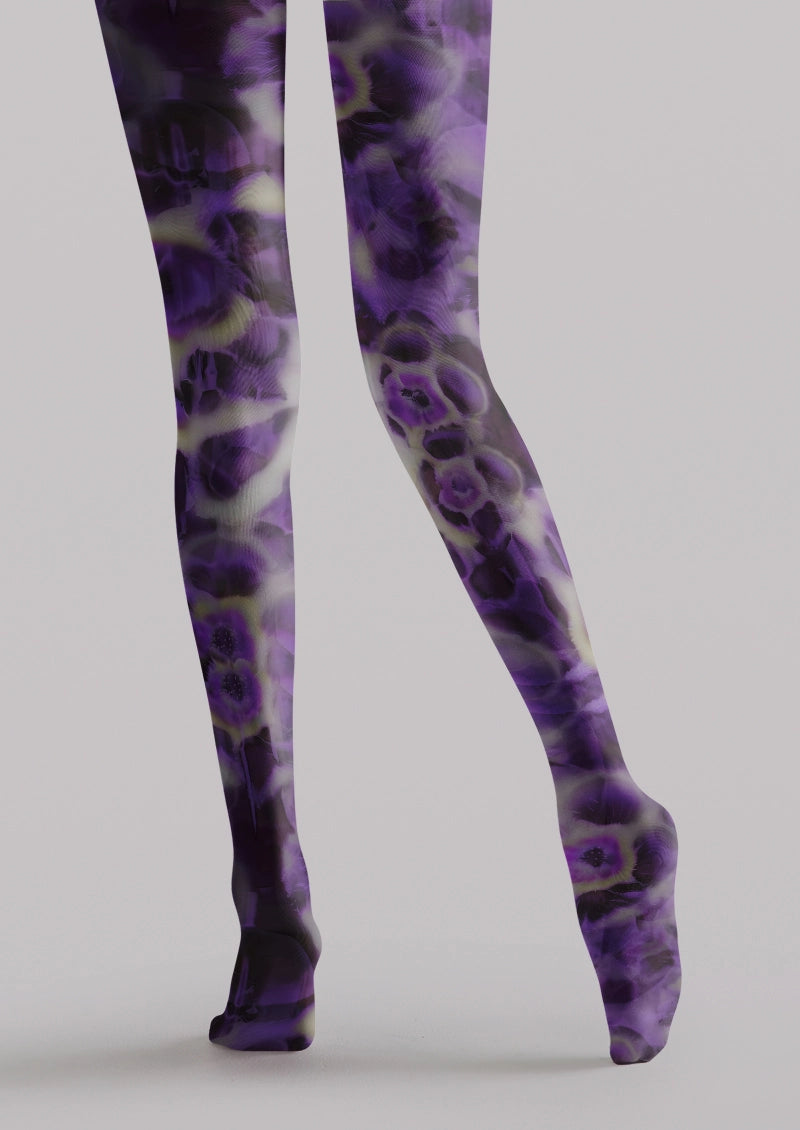 Purple Abstract Floral Print Tights Hosiery Pantyhose