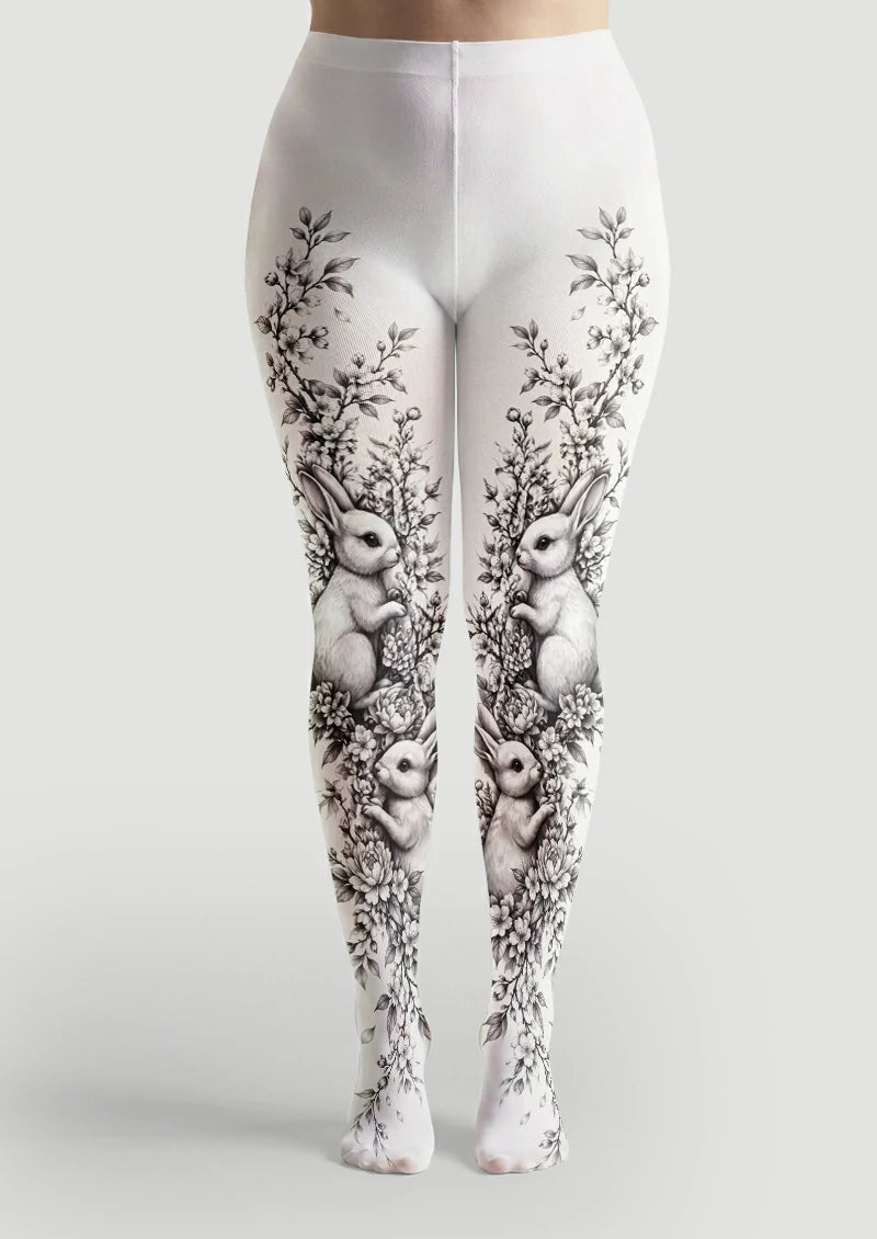 White Rabbit Floral Tights