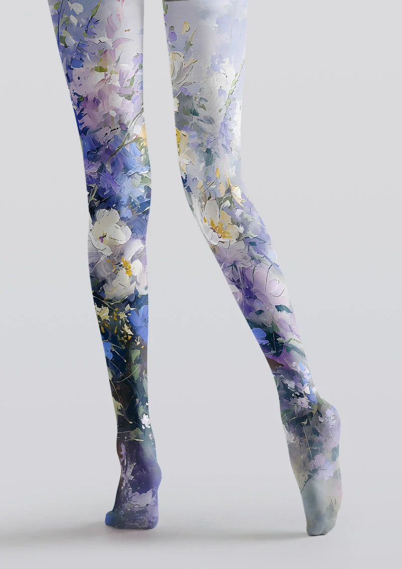 Lavender Watercolor Floral Tights Hosiery Pantyhose