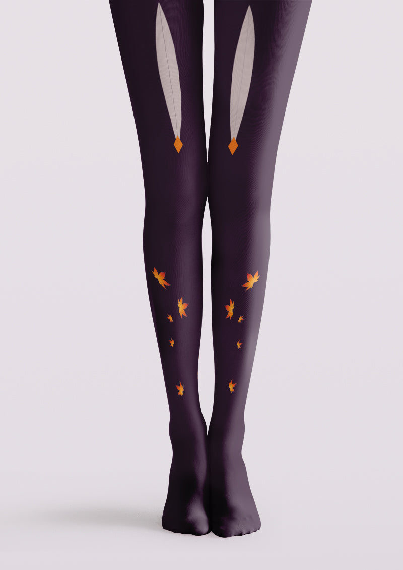 Maple Leaf & Feather Printed Tights Hosiery Pantyhose