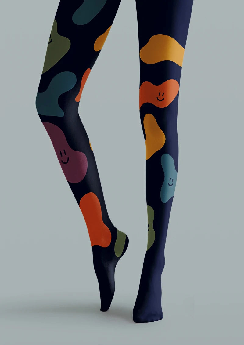 Navy Smiley Blob Tights