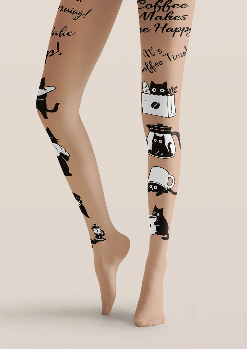 Beige Coffee Cat Tights