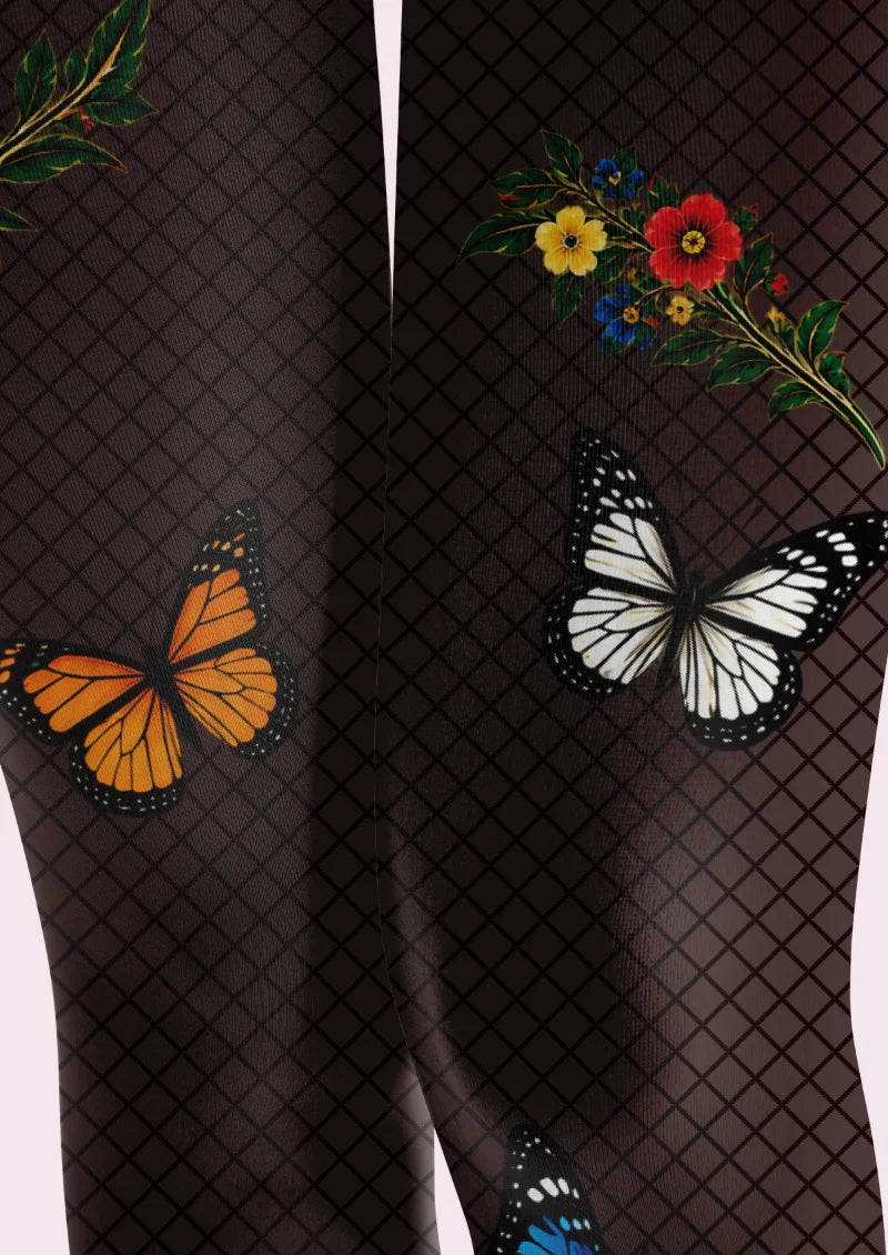 Black Butterfly and Diamond Grid Tights