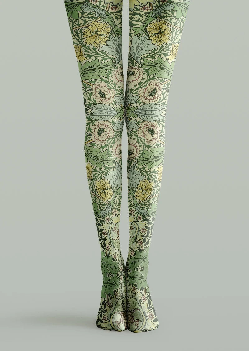Sage Heritage Floral Tights Hosiery Pantyhose