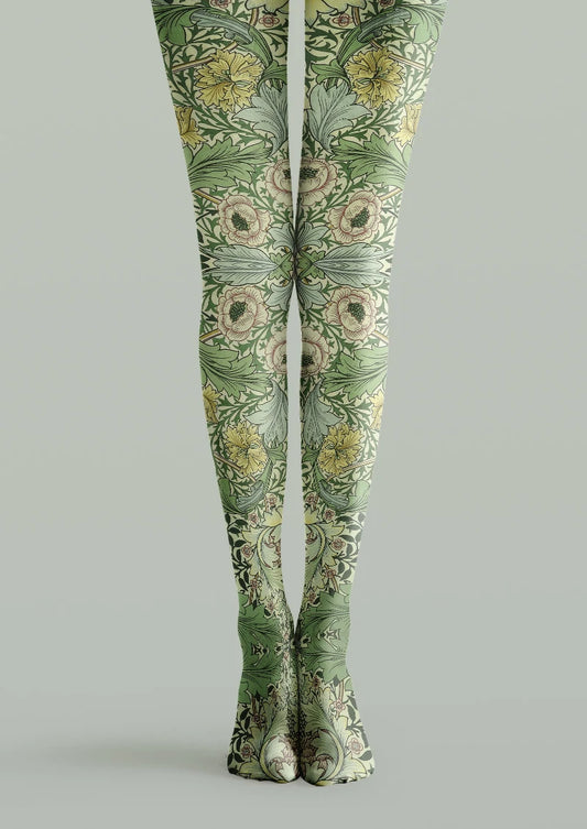 Sage Heritage Floral Tights Hosiery Pantyhose