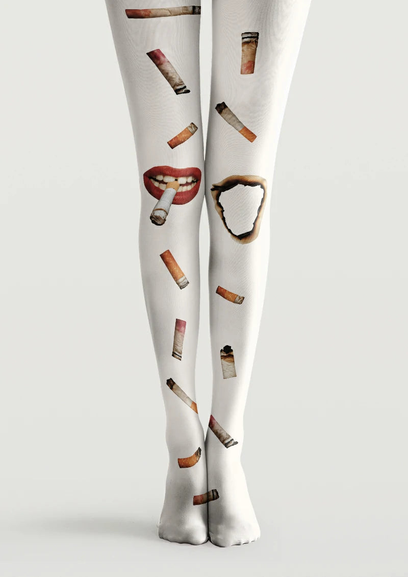 White Cigarette Graphic Tights