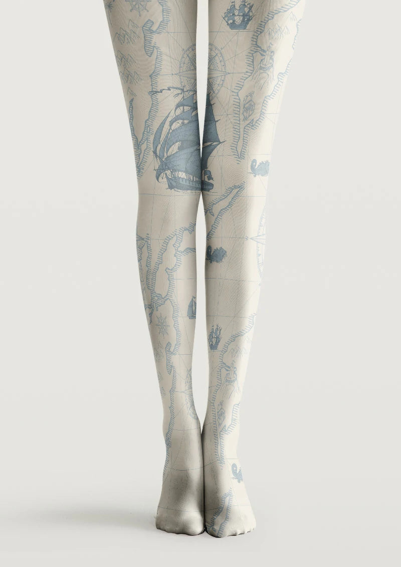Vintage Nautical Map Graphic Tights Hosiery Pantyhose