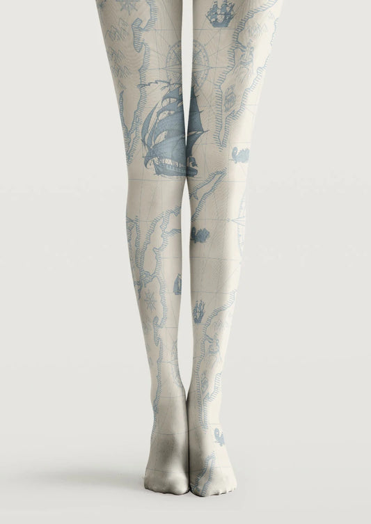 Vintage Nautical Map Graphic Tights Hosiery Pantyhose