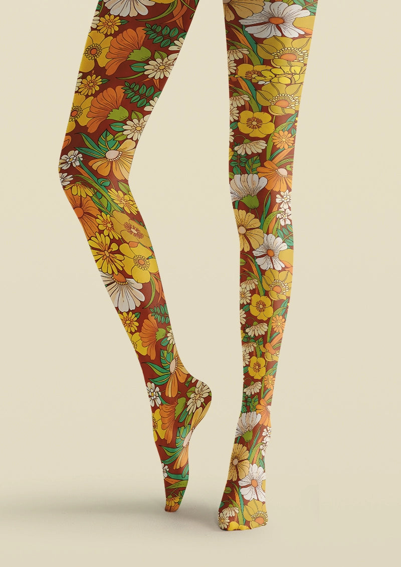 Retro Daisy Garden Floral Print Tights Hosiery Pantyhose