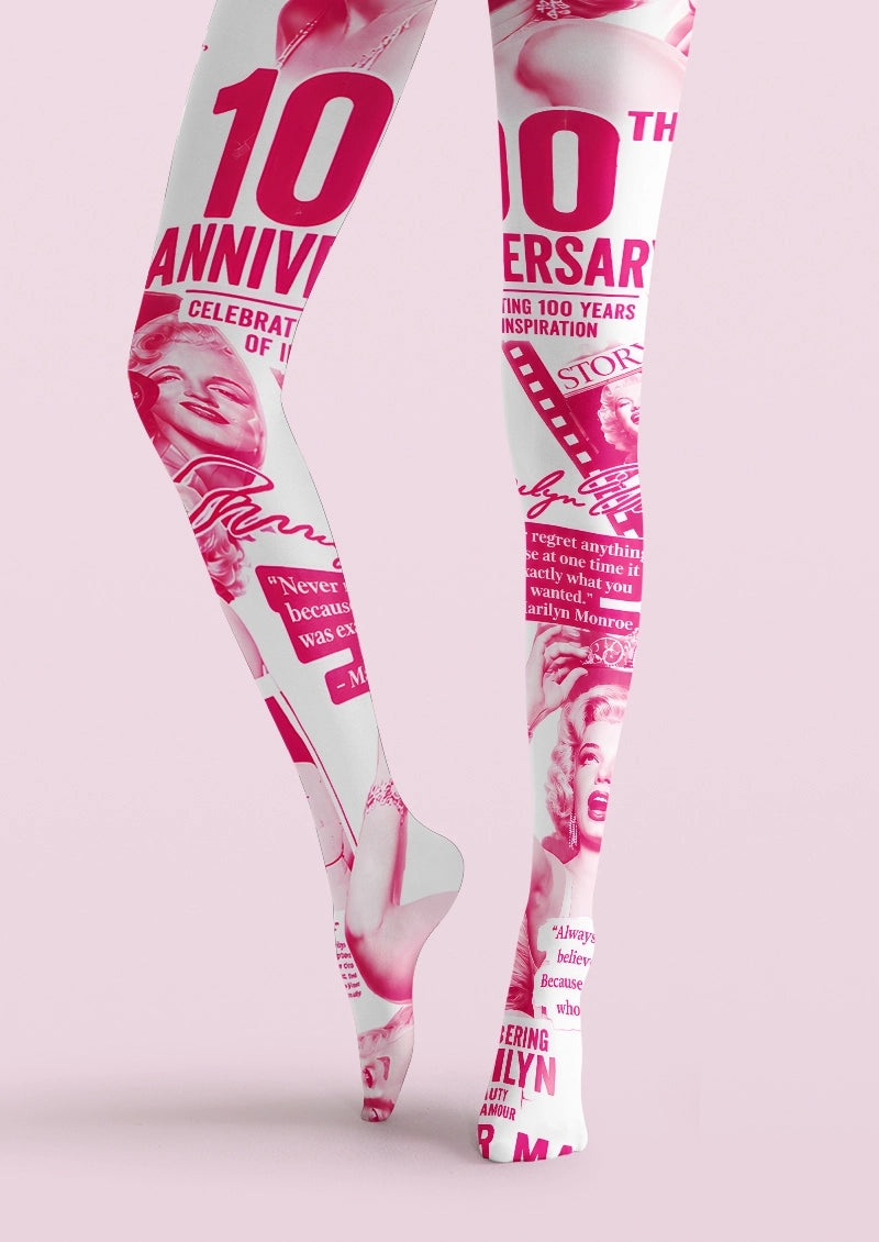 Pink vintage Hollywood poster collage graphic print Tights Hosiery Pantyhose