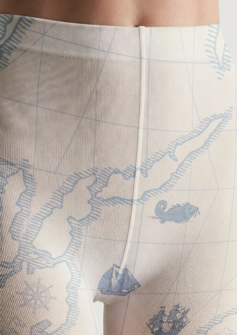 Vintage Nautical Map Graphic Tights Hosiery Pantyhose