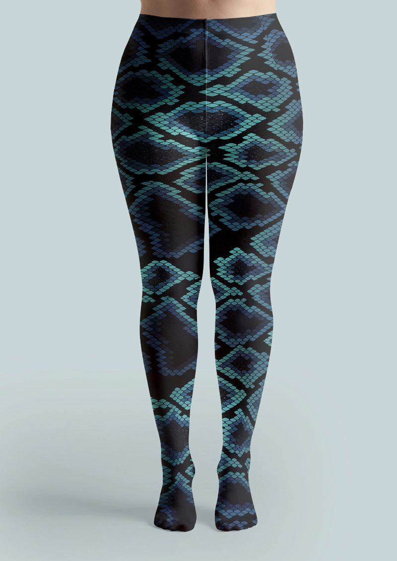 Blue Diamond Scale Animal Print Tights Hosiery Pantyhose