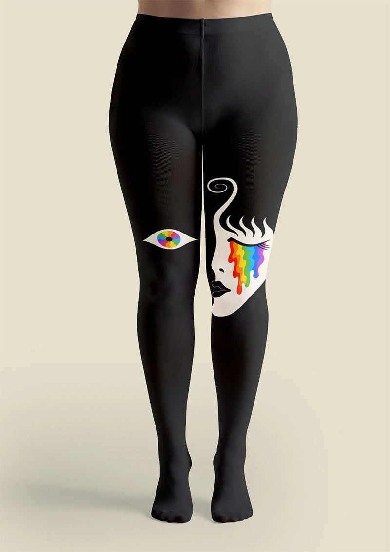 Rainbow Tear Face Graphic & Artistic Tights Hosiery Pantyhose