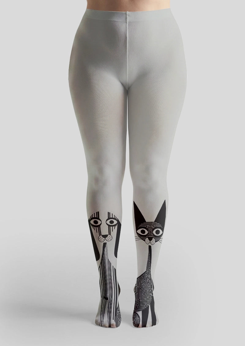 Black and White Cat and Dog Graphic Tights Hosiery Pantyhose