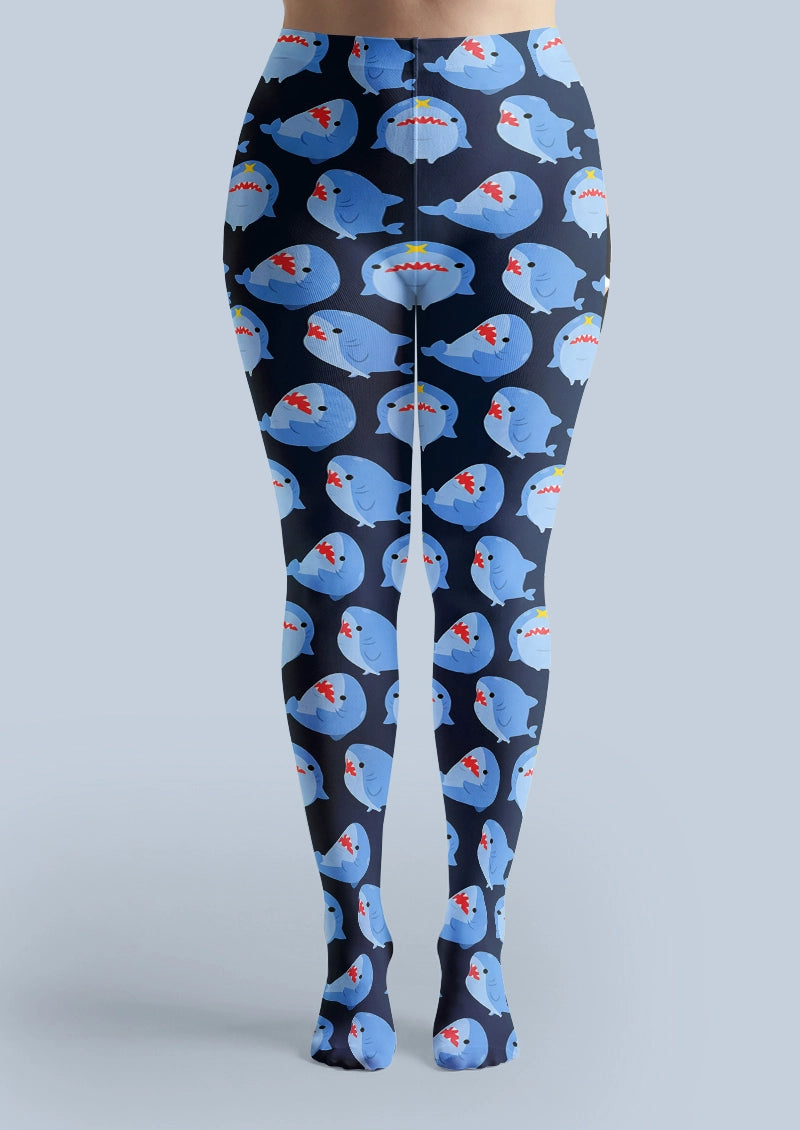 Cute Shark Cartoon Ocean Print Tights Hosiery Pantyhose