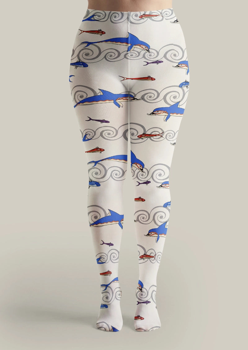 Ocean Fish Wave Print Tights Hosiery Pantyhose