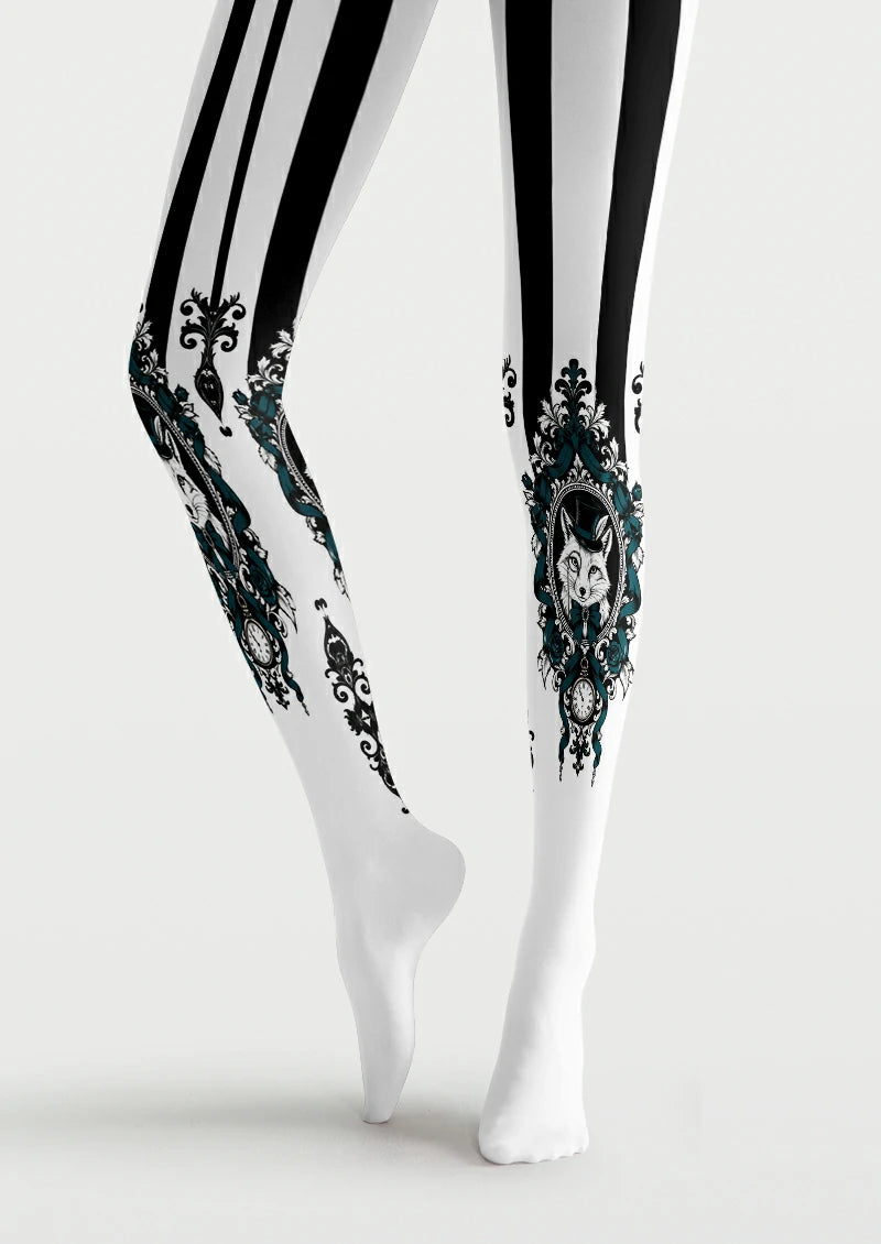 White Fox Portrait Stripe Tights
