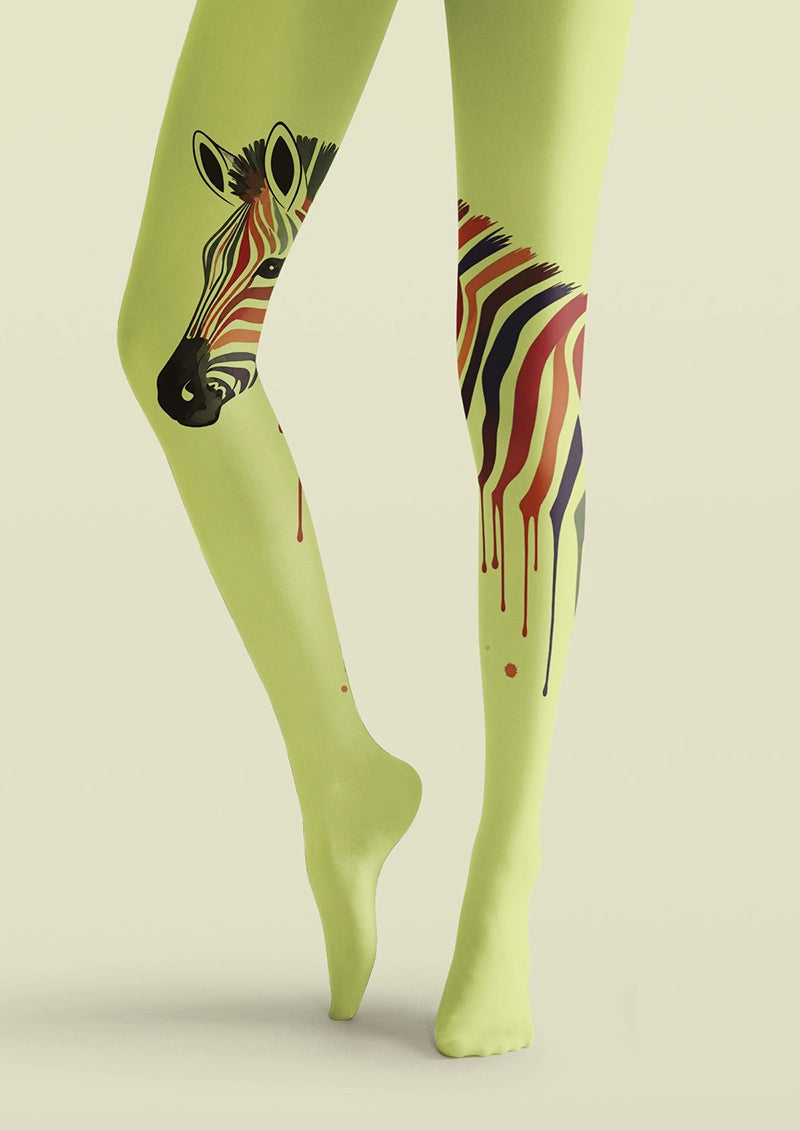 Green Zebra Floral Graphic Animal Print Tights Hosiery Pantyhose