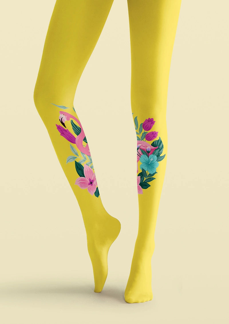 Flamingo Floral Print Tights Hosiery Pantyhose