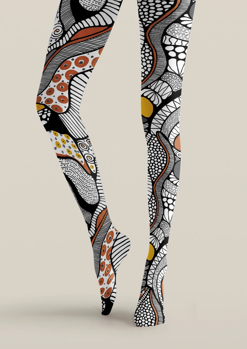 Abstract Flow Geometric Print Tights Hosiery Pantyhose