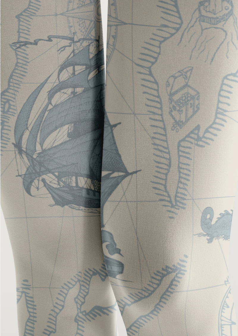 Vintage Nautical Map Graphic Tights Hosiery Pantyhose