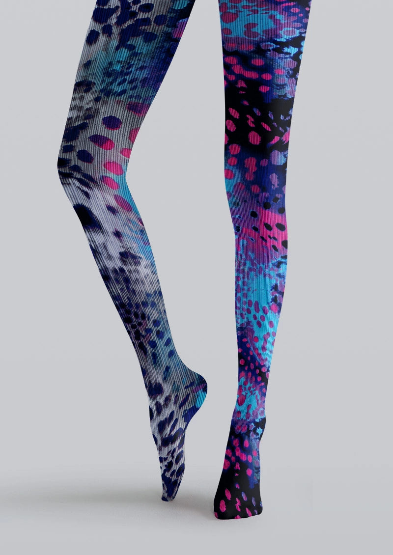 Blue Purple Abstract Animal Print Tights Hosiery Pantyhose